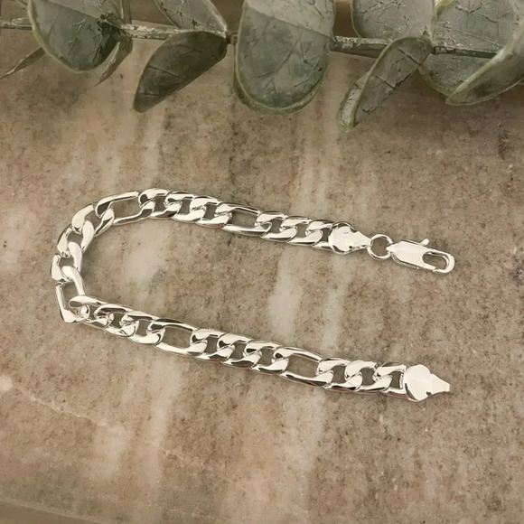 925 Sterling Silver Flat Chain Link Bracelet Modern Bracelet - Picture 4 of 4